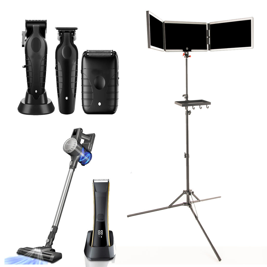 Self-Cut System Angel Lights Specchio Da Barbiere A 3 Vie Con Luce LED, Regolabile Fino A 2,1 M, Vassoio Incluso